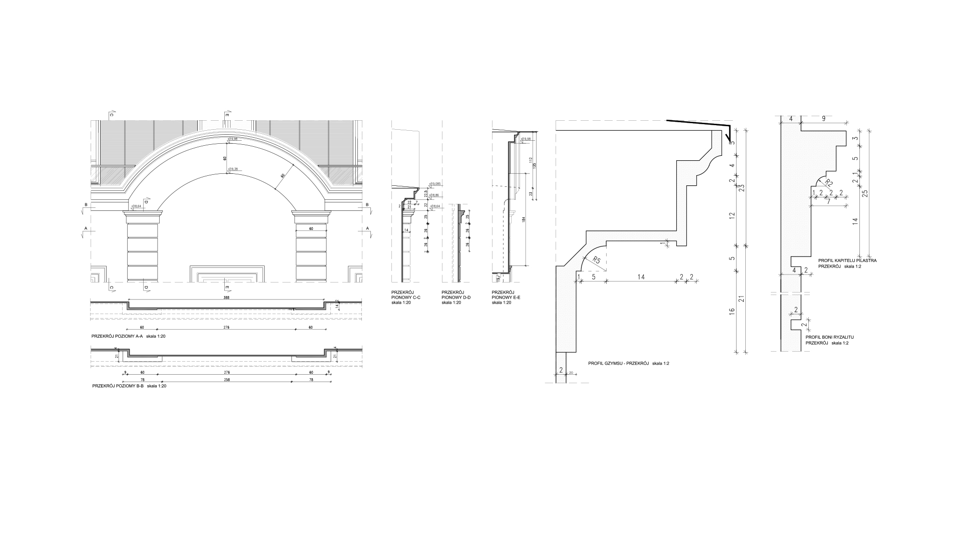 Drawing facade elewacja fasada rysunek architektoniczny kamienica targowa 21 detail